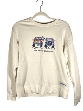 Life Is Good Womens Unlimited Smileage Crew Sweatshirt M Beige Cotton Blend boxy